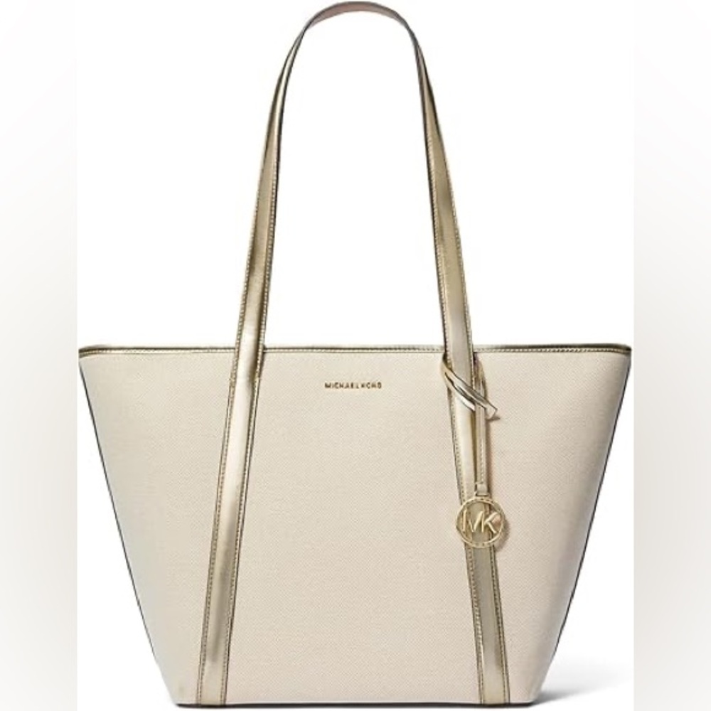 Michael Kors Jet Set Large top zip Elegant Gold and Cream Tote